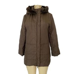 Louis Vuitton Lightweight Puffer Jacket Brown Removable Hood Fur Trim Qu…